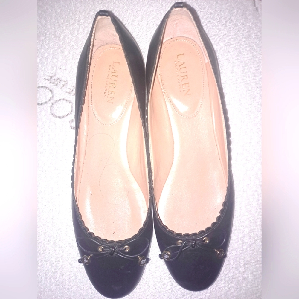 Lauren Ralph Lauren Black Flats with Bow Detail